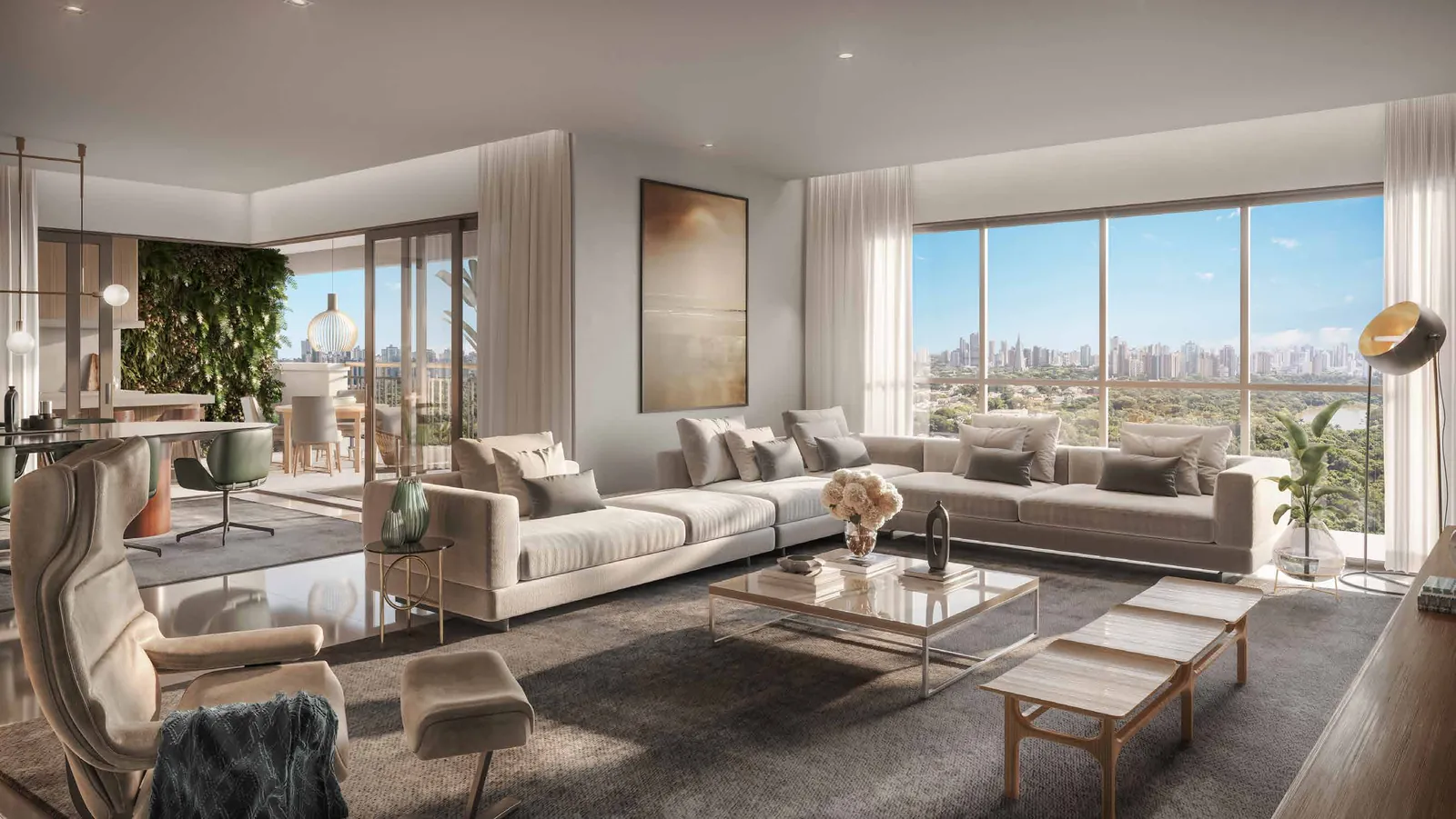 Solaia Exclusive Residences em Maringá — Living do apartamento decorado (imagem ilustrativa do catálogo oficial)